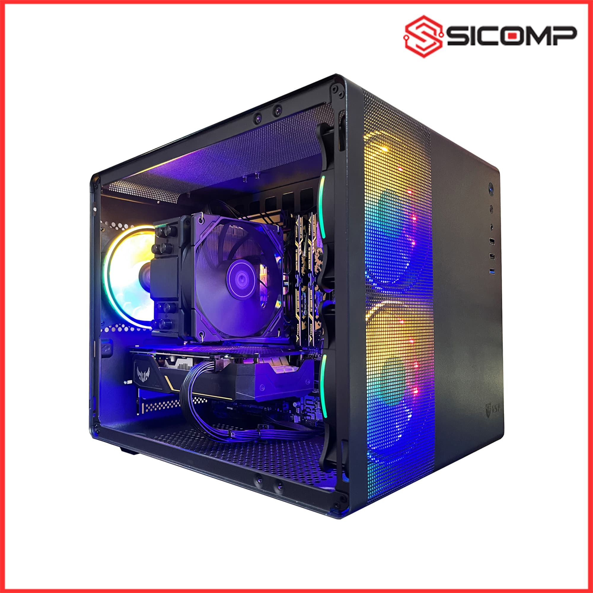 VỎ CASE VSP V300 KÈM 3 Fan LED (MATX, ĐEN)
