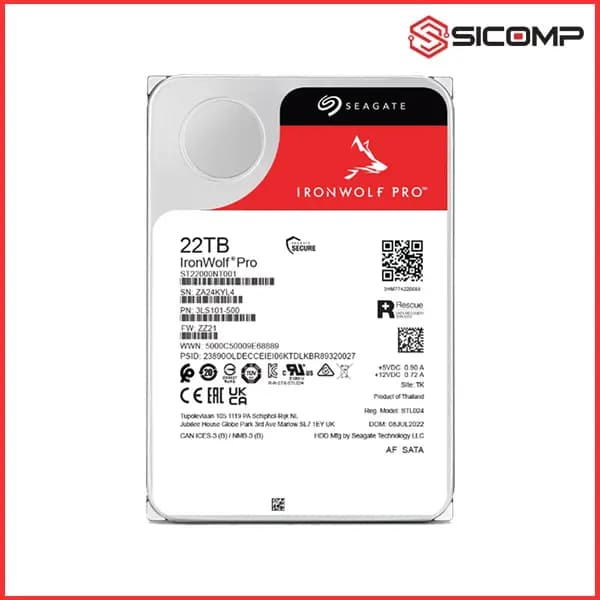 Ổ CỨNG HDD SEAGATE IRONWOLF PRO 22TB ST22000NT001 (3.5 INCH/ 7200 RPM/ CACHE 256MB/ SATA 3)