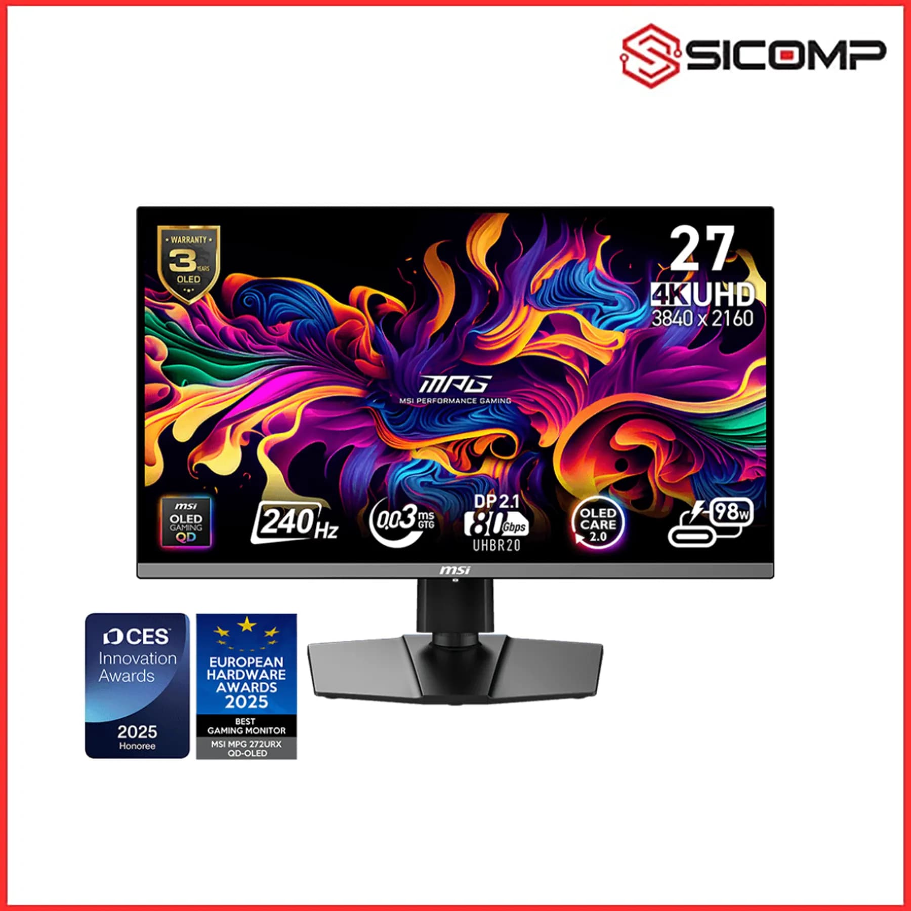 MÀN HÌNH GAMING MSI MPG 272URX (27 INCH - UHD - QD OLED - 240HZ - 0.03MS - PHẲNG)