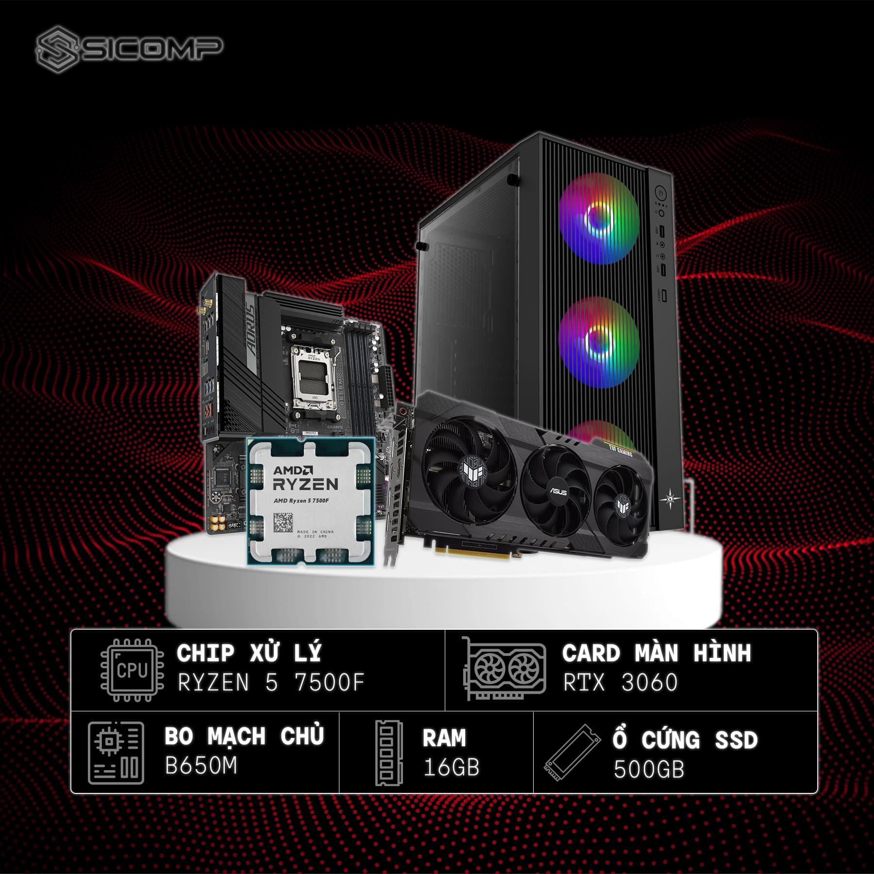 PCSC GAMING 4 (7500F - RTX 3060 - 32GB RAM - SSD 500GB - PSU 650W)